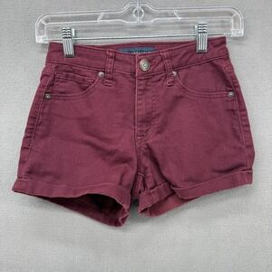 Aeropostale Burgundy High Waisted Midi Denim Shorts Women Size 00